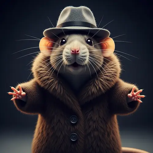 Stylish Rat in Feather Coat and Wool Hat