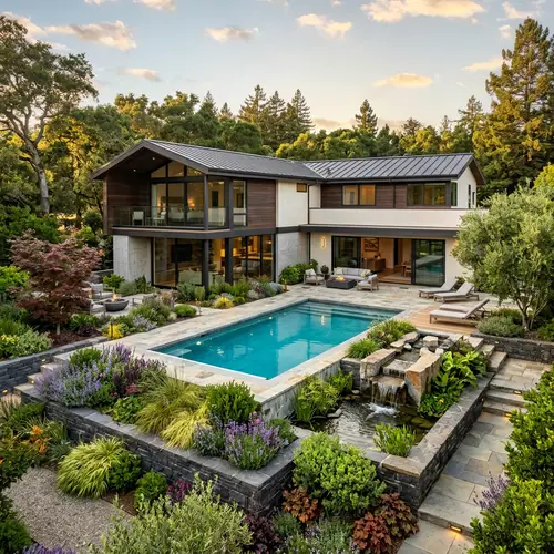 Modern L-Shape House with Pool in Stunning Landscape