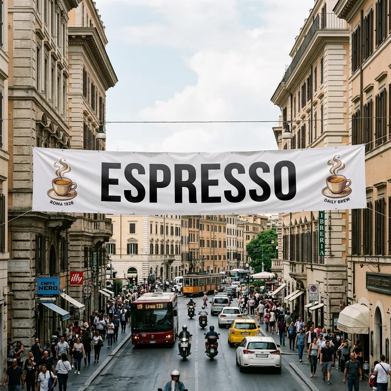 Espresso Banner in Urban Setting