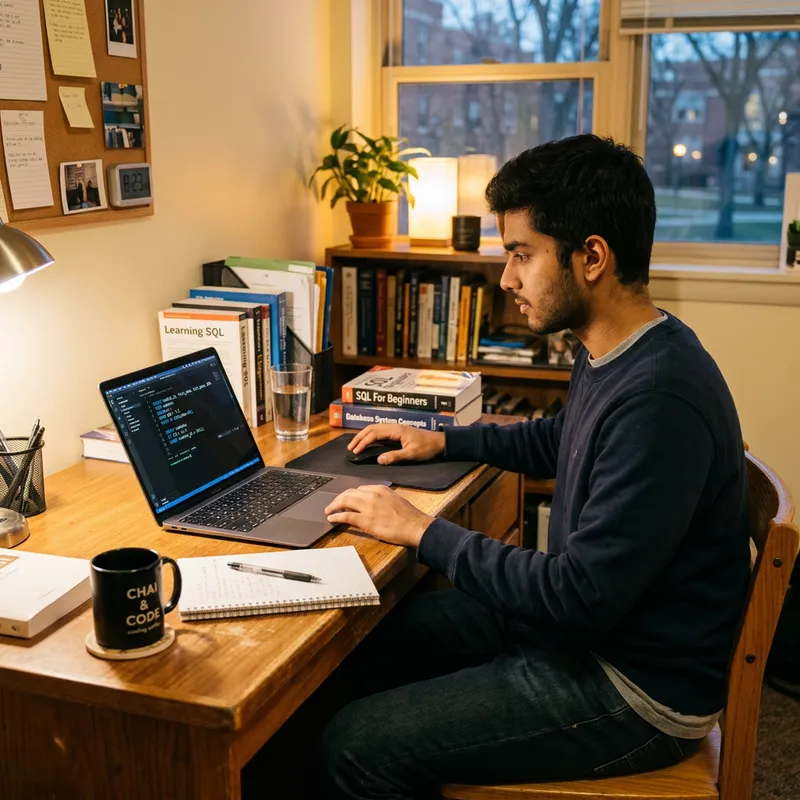 Student Learning SQL with Laptop | Database Management