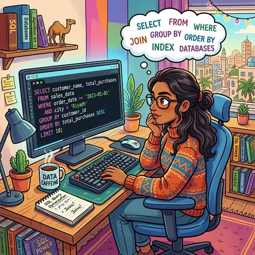 Cartoon Character Coding SQL with Fun Style