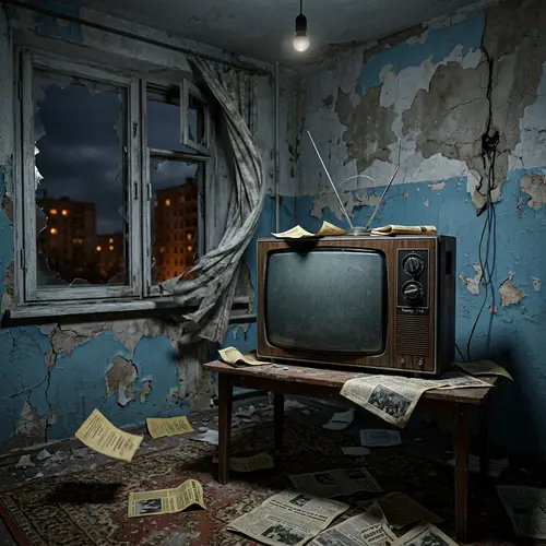 Broken Soviet TV Set in Ruined Flat