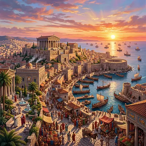 Bustling Carthage: Ancient Cityscape of Merchants, Traders, and Philosophers