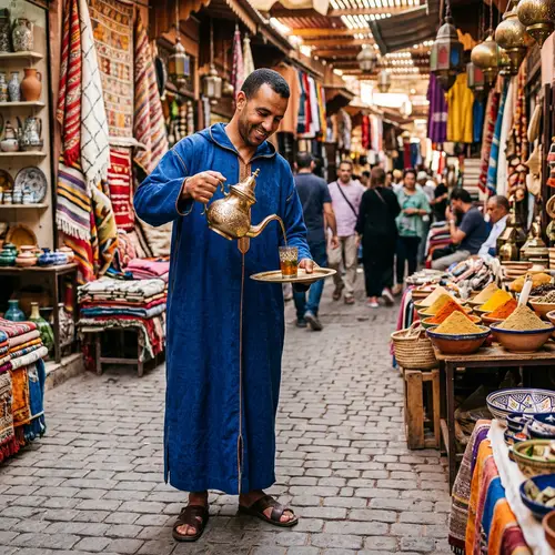 Moroccan Man in Traditional Djellaba Robe - Marrakech Market Scene