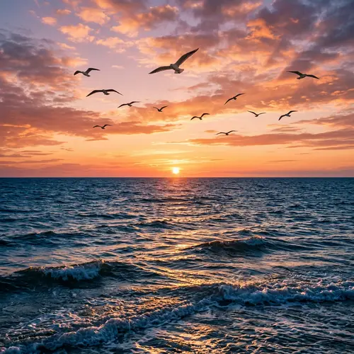 Breathtaking Seascape: Sunset Over the Tranquil Sea
