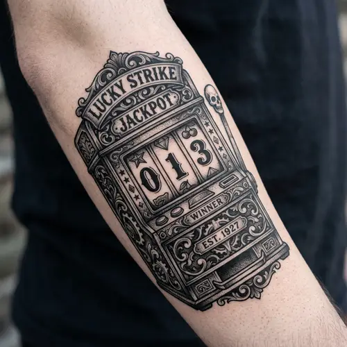 Vintage Slot Machine Tattoo Design with Bold Numbers