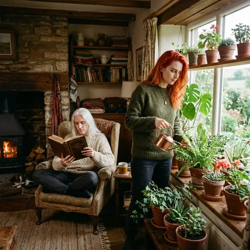 Cosy Cottage Characters: White Hair Reader and Red-Haired Gardener