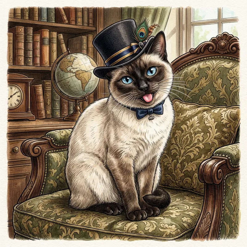 Whimsical White Cat with Top Hat | Detailed Illustration