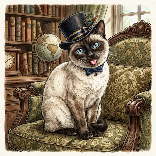 Whimsical White Cat with Top Hat | Detailed Illustration