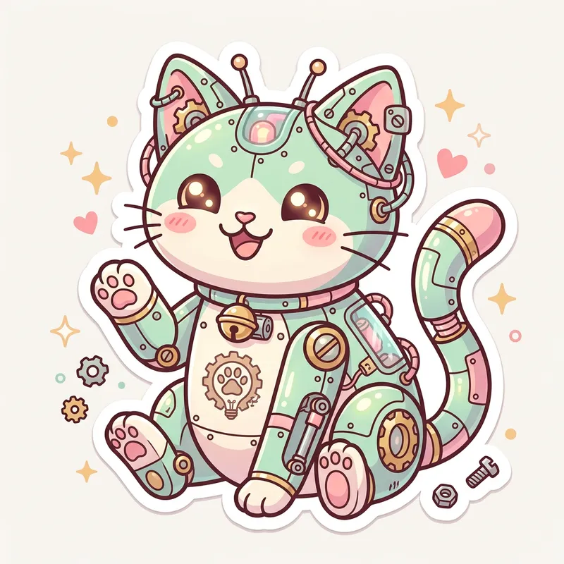 Adorable Mechanical Cat Sticker Design for GNVWorks