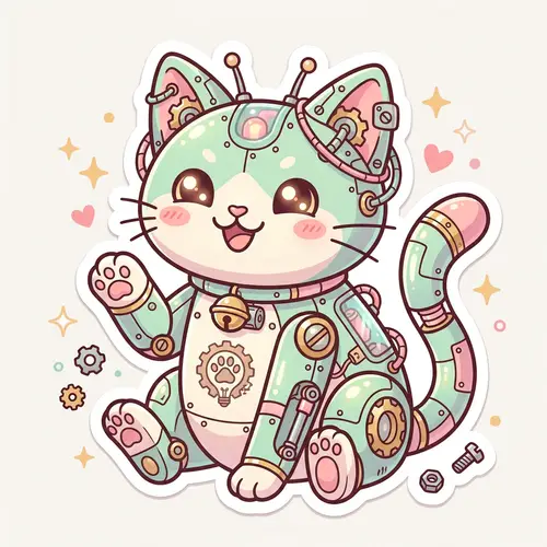 Charming Kawaii-Style Mechanical Cat Sticker Design | GNVWorks