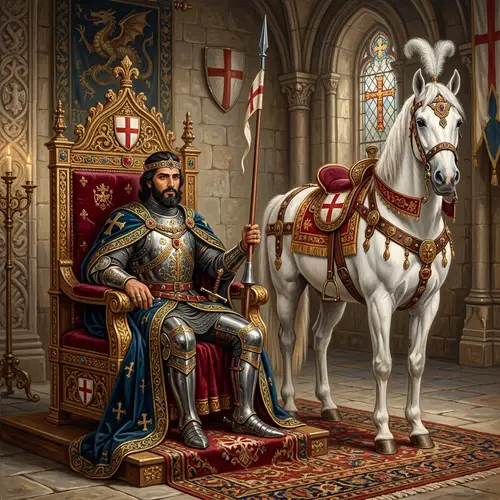 Saint George Seated on Ornate Throne | Medieval Artwork