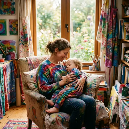 Rainbow Breastfeeding: Serene Moment of Mother and Child in Colors