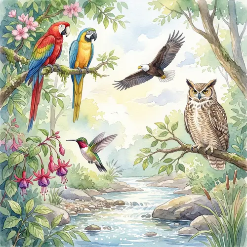Bird Species in Natural Habitat - Watercolor Painting