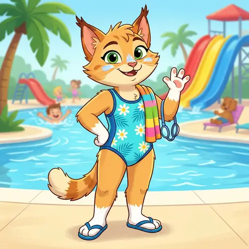 Furry Cartoon Cat in Swimsuit