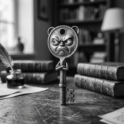 Gray Key-Shaped Mascot with Disapproving Face