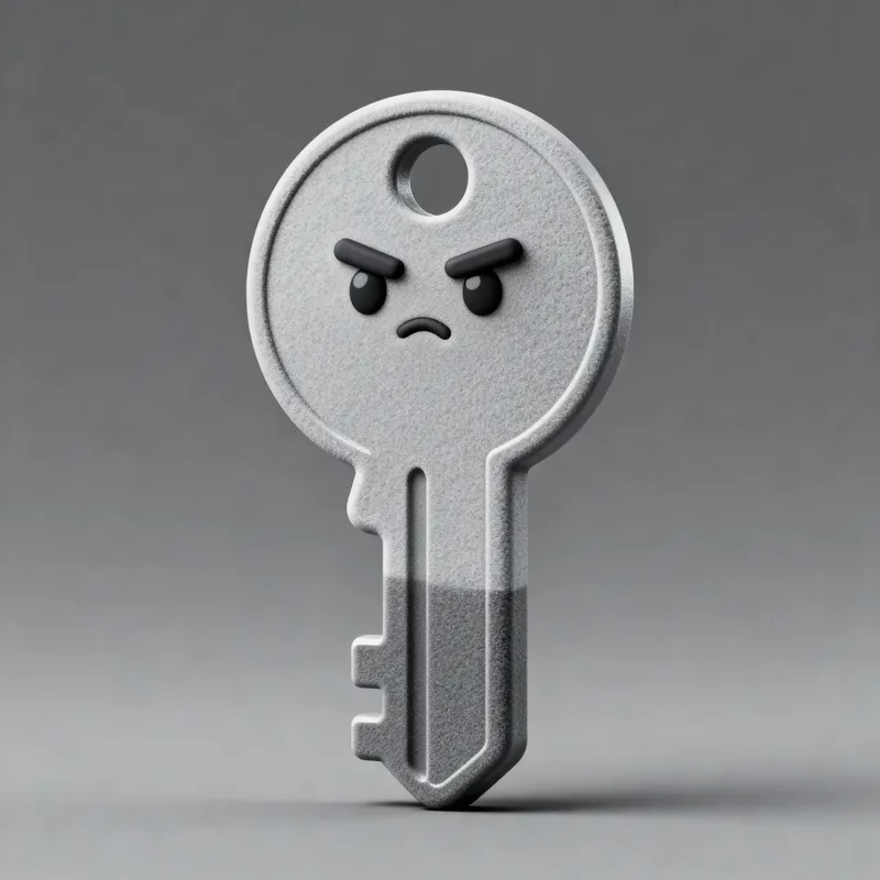 Gray Key-Shaped Mascot with Disapproving Face Gray Key-Shaped Mascot with Disapproving Face