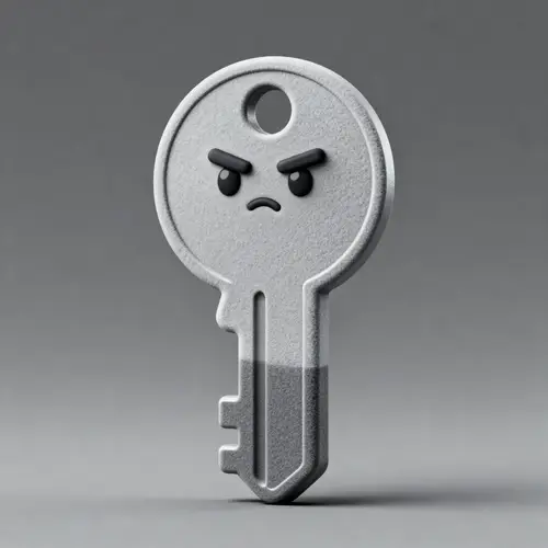 Gray Key-Shaped Mascot with Disapproving Face