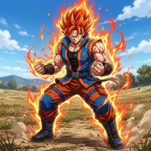 Male Anime Character with Fiery Aura | Powerful Anime Character