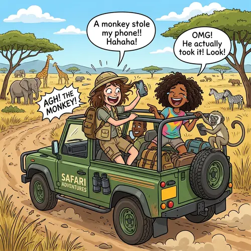 Funny 2D Cartoon of Girls on Safari in Africa