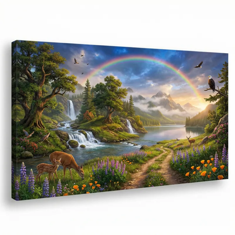 Nature's Beauty: Magnificent Landscape with Waterfalls and Rainbow Nature's Beauty: Magnificent Landscape with Waterfalls and Rainbow
