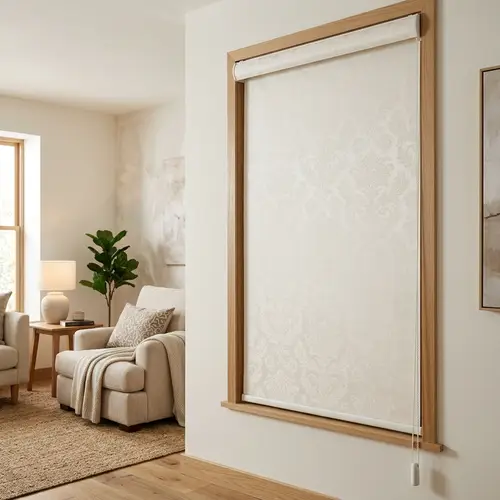 Intricately Designed Smooth Opaque Roller Blind in Off-White