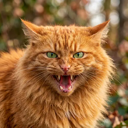 Intense Ginger Cat with Fiery-Orange Fur and Green Eyes