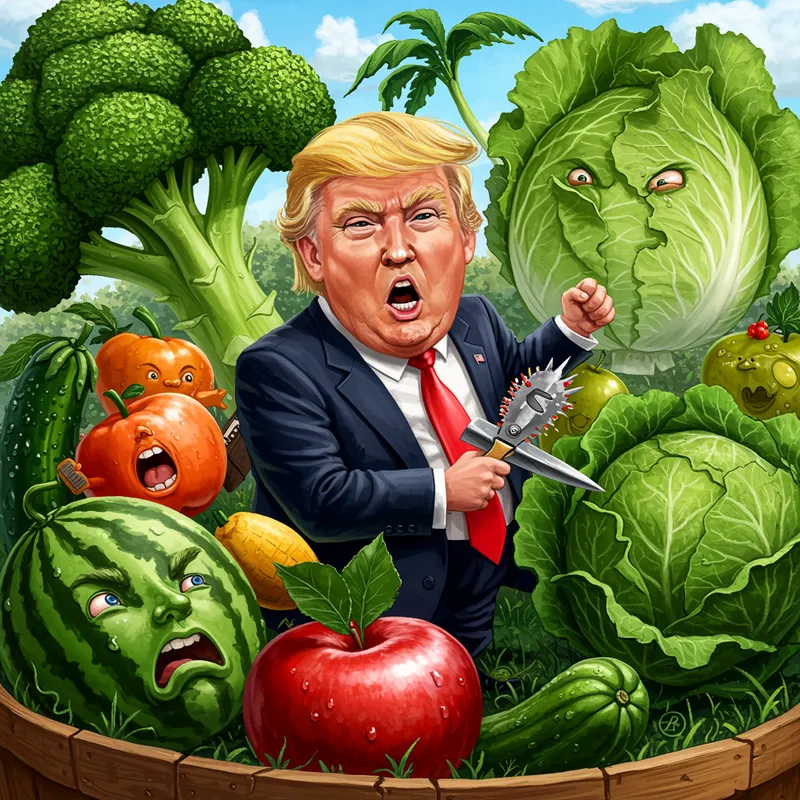 Trump Cartoon: Fruits and Veggies Triumph