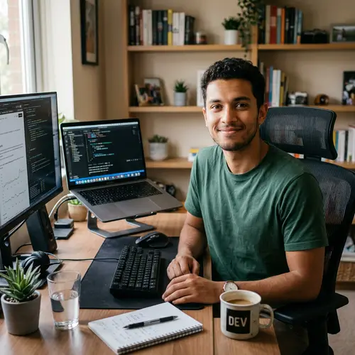 Professional young man at desk with personal computer