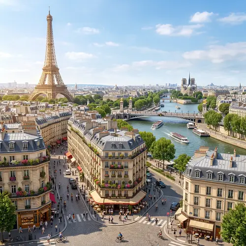 3D View of Paris | Eiffel Tower, Seine River & Notre Dame