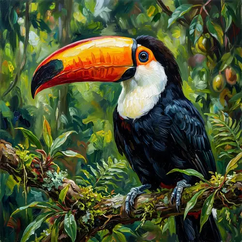 Vivid 4k Oil Painting of Toco Toucan on Branch