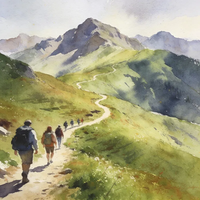 Watercolor Hiking Scene by Andreu Bonet