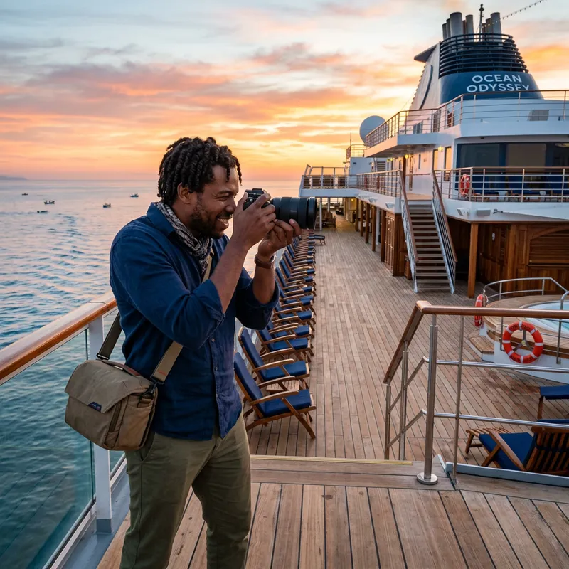 Onboard Photographer Capturing Sunrise on Icon the Seas Cruise Vessel