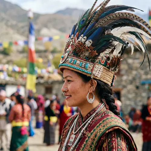 South Asian Woman in Traditional Feathered Hat