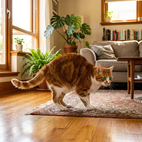 Playful Orange and White Domestic Cat in Sunlit Living Room