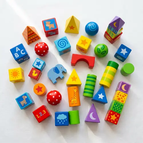 Bright Colored Children's Educational Toys on White Background