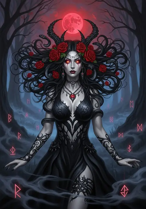 Enigmatic Goddess Lilith: Dark Oil Painting