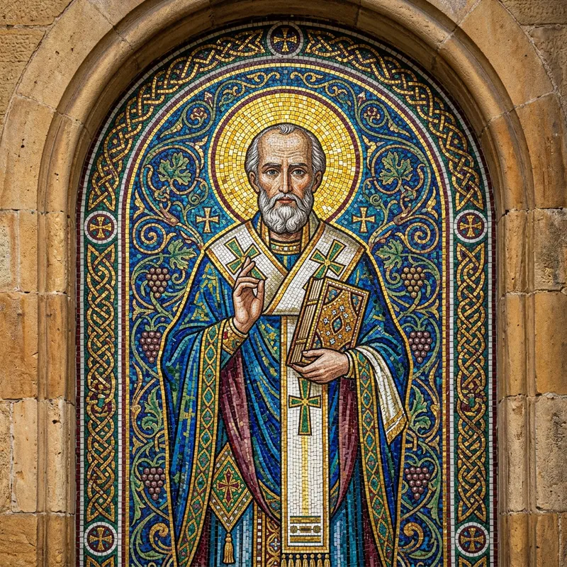 Classic Saint Mosaic Art | Intricate Religious Figure in Vibrant Colors