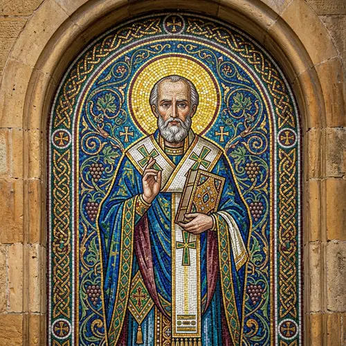 Classic Saint Mosaic Art | Divine Religious Figure in Vibrant Colors