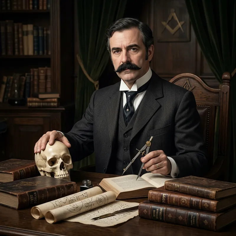 Masonic Mystic in Black Suit with Skull and Compass: 19th Century Enigma Masonic Mystic in Black Suit with Skull and Compass: 19th Century Enigma