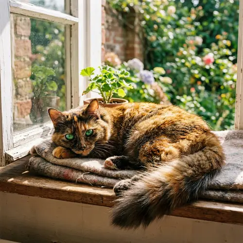 Majestic Tortoiseshell Cat Lounging in Sunlight