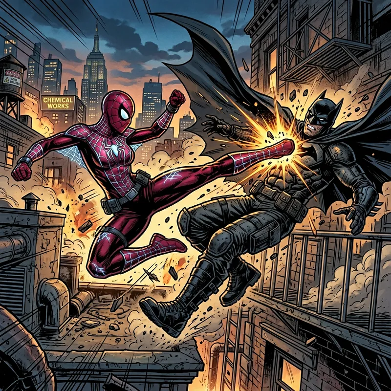 Epic showdown: Spiderman kicks Batman