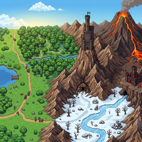 Pixel Art Adventure Landscape - Top-Down View