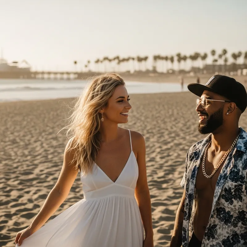 Blonde Woman and Smiling Man at Los Angeles Beach