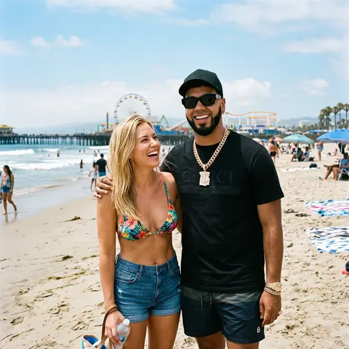 Blonde Woman and Smiling Man at Los Angeles Beach