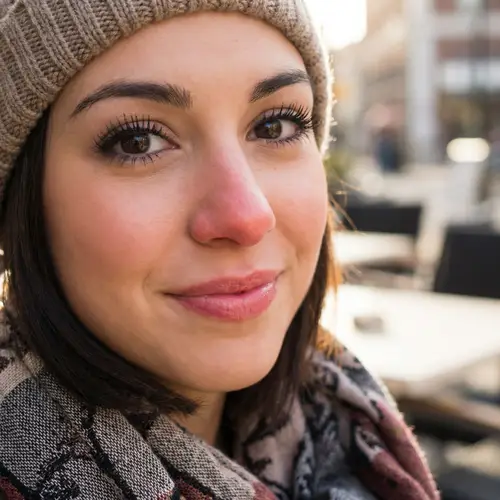 Young Fashionable Woman with Black Eyes and Pouty Lips