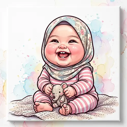 Adorable Malay Baby Girl Caricature with Chubby Cheeks