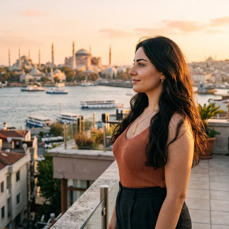 Stunning Turkish Woman in Istanbul at Golden Hour