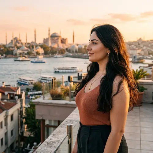 Stunning Turkish Woman in Istanbul at Golden Hour