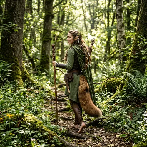 Elf in Forest with a Tail: Enchanted Fantasy Scene